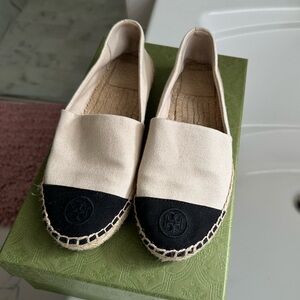 Tory Burch Cream and Black Espadrilles